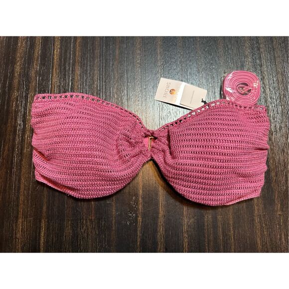 Shade & Shore NWT size 34DD mauve pink crochet bandeau top with attachable strap - Picture 1 of 5